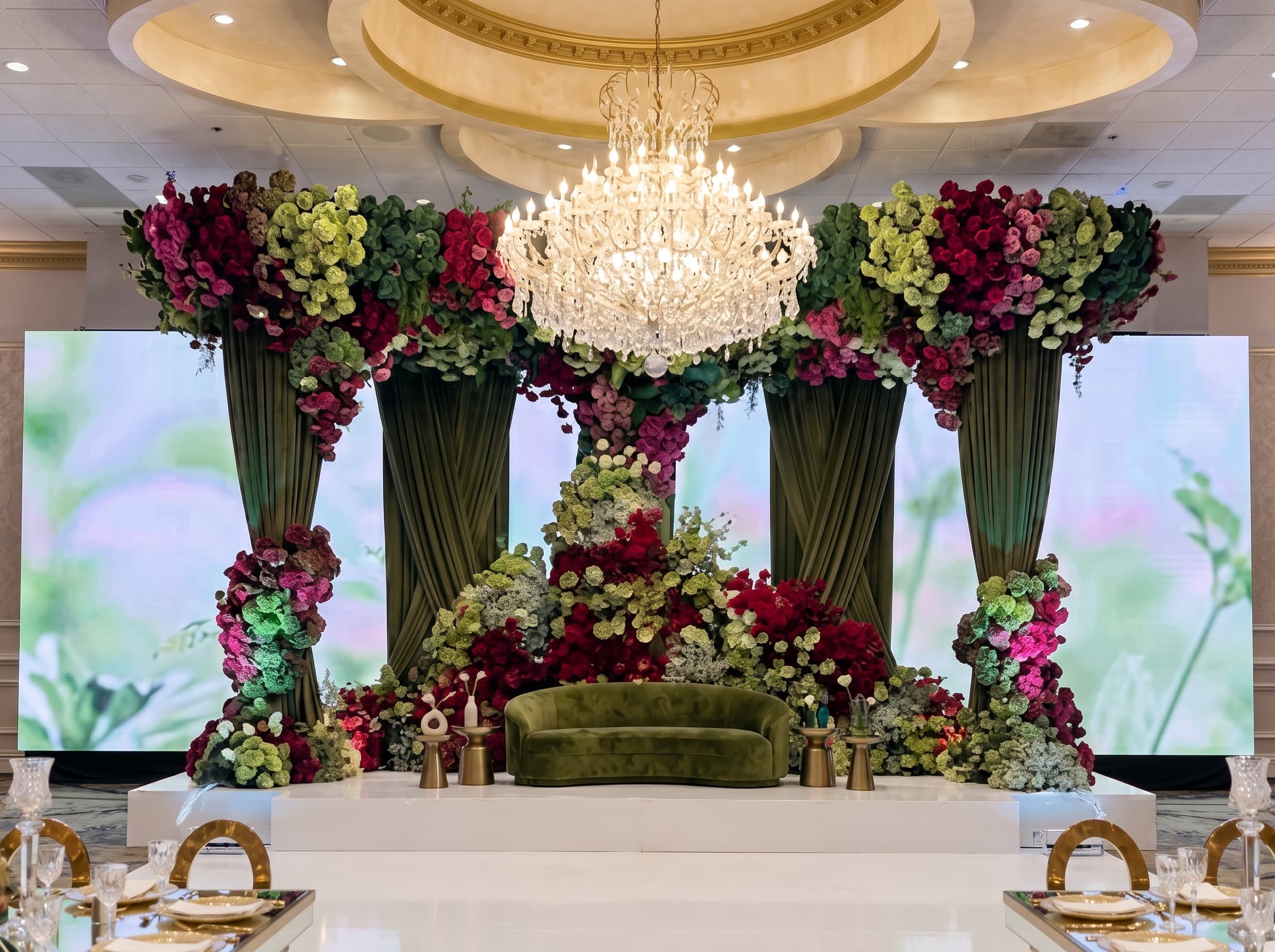 Emerald & Wine Floral Arch