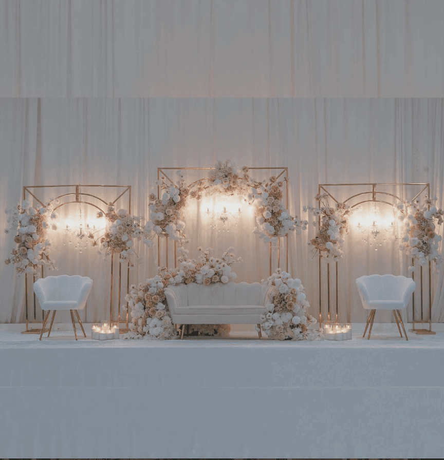 Champagne Arch — Full Reception Setup